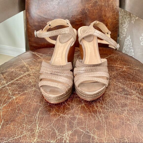 Frye taupe leather Corrina wedges sandals 6 - Picture 3 of 7